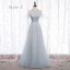 Chic / Beautiful Grey Bridesmaid Dresses 2020 A-Line / Princess Backless Beading Glitter Tulle Floor-Length / Long Ruffle