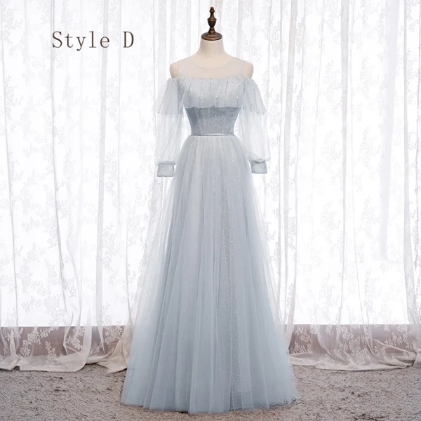 Chic / Beautiful Grey Bridesmaid Dresses 2020 A-Line / Princess Backless Beading Glitter Tulle Floor-Length / Long Ruffle