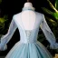 Victorian Style Pool Blue Dancing Prom Dresses 2020 Ball Gown High Neck Puffy Long Sleeve Appliques Lace Beading Pearl Floor-Length / Long Ruffle Backless