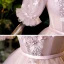 Vintage / Retro Blushing Pink Dancing Prom Dresses 2020 Ball Gown Square Neckline Puffy Short Sleeve Appliques Lace Beading Pearl Floor-Length / Long Ruffle Backless