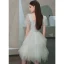 Fashion Ivory Homecoming Graduation Dresses 2020 A-Line / Princess Square Neckline Puffy Short Sleeve Beading Pearl Sequins Short Cascading Ruffles Backless