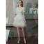 Fashion Ivory Homecoming Graduation Dresses 2020 A-Line / Princess Square Neckline Puffy Short Sleeve Beading Pearl Sequins Short Cascading Ruffles Backless