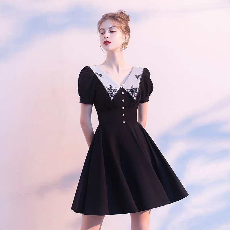 short sleeve black a line dress Signature Dress Sewing Pattern – A-Line Mini Dress with Cap Sleeves and  High Neck – Nordic Seam