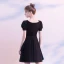 Modest / Simple Black Homecoming Graduation Dresses 2020 A-Line / Princess V-Neck Puffy Short Sleeve Appliques Lace Short Ruffle Little Black Dress