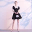 Modest / Simple Black Homecoming Graduation Dresses 2020 A-Line / Princess V-Neck Puffy Short Sleeve Appliques Lace Short Ruffle Little Black Dress