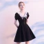 Modest / Simple Black Homecoming Graduation Dresses 2020 A-Line / Princess V-Neck Puffy Short Sleeve Appliques Lace Short Ruffle Little Black Dress