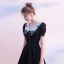 Modest / Simple Black Homecoming Graduation Dresses 2020 A-Line / Princess V-Neck Puffy Short Sleeve Appliques Lace Short Ruffle Little Black Dress
