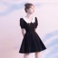 Modest / Simple Black Homecoming Graduation Dresses 2020 A-Line / Princess V-Neck Puffy Short Sleeve Short Ruffle Backless Little Black Dress