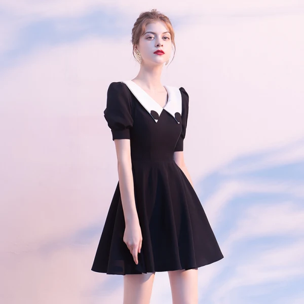 puffy black dress short Ariah Black Sequin Puff Sleeve Mini Dress