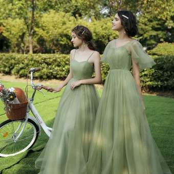 Simple Vert Cendré Robe Demoiselle D Honneur 2020 Princesse Dos Nu Longue Volants
