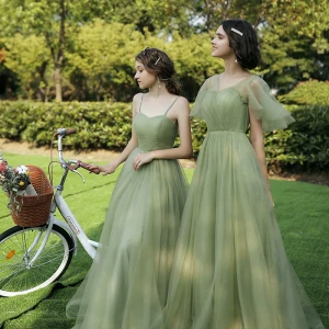 Simple Vert Cendré Robe Demoiselle D Honneur 2020 Princesse Dos Nu Longue Volants