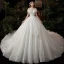 Chic / Belle Blanche La Mariée Robe De Mariée 2020 Robe Boule De l'épaule Manches Courtes Dos Nu Glitter Tulle Cathedral Train Volants