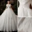 Chic / Belle Blanche La Mariée Robe De Mariée 2020 Robe Boule De l'épaule Manches Courtes Dos Nu Glitter Tulle Cathedral Train Volants