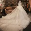 Römisch Champagner Hochzeits Brautkleider / Hochzeitskleider 2020 Ballkleid Off Shoulder Kurze Ärmel Rückenfreies Applikationen Spitze Perlenstickerei Glanz Tülle Kathedrale Schleppe Rüschen