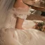 Römisch Champagner Hochzeits Brautkleider / Hochzeitskleider 2020 Ballkleid Off Shoulder Kurze Ärmel Rückenfreies Applikationen Spitze Perlenstickerei Glanz Tülle Kathedrale Schleppe Rüschen