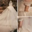 Römisch Champagner Hochzeits Brautkleider / Hochzeitskleider 2020 Ballkleid Off Shoulder Kurze Ärmel Rückenfreies Applikationen Spitze Perlenstickerei Glanz Tülle Kathedrale Schleppe Rüschen