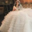 Stunning Champagne Bridal Wedding Dresses 2020 Ball Gown Off-The-Shoulder Short Sleeve Backless Beading Cascading Ruffles Cathedral Train
