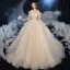 Best Champagne Bridal Wedding Dresses 2020 Ball Gown Off-The-Shoulder Short Sleeve Backless Glitter Tulle Cathedral Train Ruffle