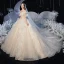 Best Champagne Bridal Wedding Dresses 2020 Ball Gown Off-The-Shoulder Short Sleeve Backless Glitter Tulle Cathedral Train Ruffle