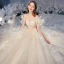 Best Champagne Bridal Wedding Dresses 2020 Ball Gown Off-The-Shoulder Short Sleeve Backless Glitter Tulle Cathedral Train Ruffle