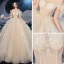 Best Champagne Bridal Wedding Dresses 2020 Ball Gown Off-The-Shoulder Short Sleeve Backless Glitter Tulle Cathedral Train Ruffle