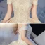 Elegante Champagner Hochzeits Brautkleider / Hochzeitskleider 2020 Ballkleid Off Shoulder Kurze Ärmel Rückenfreies Applikationen Spitze Pailletten Glanz Tülle Kathedrale Schleppe Rüschen