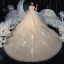 Romantisch Champagner Hochzeits Brautkleider / Hochzeitskleider 2020 Ballkleid Durchsichtige Eckiger Ausschnitt Ärmellos Rückenfreies Applikationen Spitze Pailletten Glanz Tülle Kathedrale Schleppe