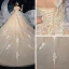 Romantisch Champagner Hochzeits Brautkleider / Hochzeitskleider 2020 Ballkleid Durchsichtige Eckiger Ausschnitt Ärmellos Rückenfreies Applikationen Spitze Pailletten Glanz Tülle Kathedrale Schleppe