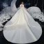 Vintage / Originale Ivoire Satin La Mariée Robe De Mariée 2020 Robe Boule Transparentes Col Haut 1/2 Manches Dos Nu Cathedral Train Volants