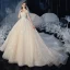 Chinese style Champagne Bridal Wedding Dresses 2020 Ball Gown See-through High Neck Sleeveless Backless Appliques Lace Glitter Tulle Chapel Train Ruffle