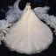 Romantique Champagne La Mariée Robe De Mariée 2020 Princesse Transparentes Encolure Dégagée Sans Manches Dos Nu Appliques En Dentelle Perlage Glitter Tulle Chapel Train Volants