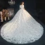 Luxury / Gorgeous Champagne Lace Bridal Wedding Dresses 2020 Ball Gown Off-The-Shoulder Short Sleeve Backless Appliques Lace Cathedral Train Ruffle