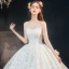 Luxury / Gorgeous Champagne Lace Bridal Wedding Dresses 2020 Ball Gown Off-The-Shoulder Short Sleeve Backless Appliques Lace Cathedral Train Ruffle