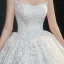 Luxury / Gorgeous Champagne Lace Bridal Wedding Dresses 2020 Ball Gown Off-The-Shoulder Short Sleeve Backless Appliques Lace Cathedral Train Ruffle
