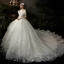 Fabulous Champagne Bridal Wedding Dresses 2020 Ball Gown Off-The-Shoulder 3/4 Sleeve Backless Appliques Lace Sequins Cathedral Train Ruffle