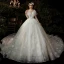 Fabulous Champagne Bridal Wedding Dresses 2020 Ball Gown Off-The-Shoulder 3/4 Sleeve Backless Appliques Lace Sequins Cathedral Train Ruffle