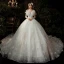 Fabulous Champagne Bridal Wedding Dresses 2020 Ball Gown Off-The-Shoulder 3/4 Sleeve Backless Appliques Lace Sequins Cathedral Train Ruffle