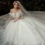Fabulous Champagne Bridal Wedding Dresses 2020 Ball Gown Off-The-Shoulder 3/4 Sleeve Backless Appliques Lace Sequins Cathedral Train Ruffle