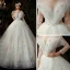Fabulous Champagne Bridal Wedding Dresses 2020 Ball Gown Off-The-Shoulder 3/4 Sleeve Backless Appliques Lace Sequins Cathedral Train Ruffle