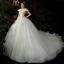 Chic / Belle Ivoire La Mariée Robe De Mariée 2020 Empire V-Cou Manches Courtes Dos Nu Perlage Paillettes Cathedral Train Volants