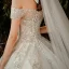 Chic / Belle Champagne La Mariée Robe De Mariée 2020 Robe Boule De l'épaule Manches Courtes Dos Nu Appliques Paillettes Cathedral Train Volants