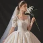 Vintage / Retro Champagne Bridal Wedding Dresses 2020 Ball Gown Square Neckline Short Sleeve Backless Glitter Appliques Lace Cathedral Train Ruffle