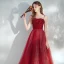 Elegant Burgundy Evening Dresses  2020 A-Line / Princess Spaghetti Straps Sleeveless Sequins Beading Glitter Tulle Floor-Length / Long Ruffle Backless Formal Dresses