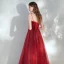 Elegant Burgundy Evening Dresses  2020 A-Line / Princess Spaghetti Straps Sleeveless Sequins Beading Glitter Tulle Floor-Length / Long Ruffle Backless Formal Dresses