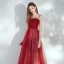 Elegant Burgundy Evening Dresses  2020 A-Line / Princess Spaghetti Straps Sleeveless Sequins Beading Glitter Tulle Floor-Length / Long Ruffle Backless Formal Dresses