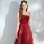 Elegant Burgundy Evening Dresses  2020 A-Line / Princess Spaghetti Straps Sleeveless Sequins Beading Glitter Tulle Floor-Length / Long Ruffle Backless Formal Dresses