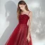 Elegant Burgundy Evening Dresses  2020 A-Line / Princess Spaghetti Straps Sleeveless Sequins Beading Glitter Tulle Floor-Length / Long Ruffle Backless Formal Dresses