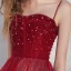Elegant Burgundy Evening Dresses  2020 A-Line / Princess Spaghetti Straps Sleeveless Sequins Beading Glitter Tulle Floor-Length / Long Ruffle Backless Formal Dresses