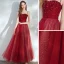 Elegant Burgundy Evening Dresses  2020 A-Line / Princess Spaghetti Straps Sleeveless Sequins Beading Glitter Tulle Floor-Length / Long Ruffle Backless Formal Dresses