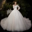 Victorian Style Champagne Bridal Wedding Dresses 2020 Ball Gown See-through Scoop Neck Puffy Long Sleeve Backless Appliques Sequins Cathedral Train Ruffle